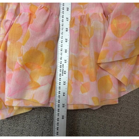 Vintage Handmade Dress Small Orange Floral Airy Cotton Fit Flare Puff Sleeve - Picture 8 of 10